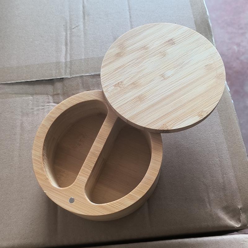 Küchenhelfer Bambus Salzgefäß Küchenwürzflasche Runde Bambus Gewürzbox Gewürzregal Zubehör