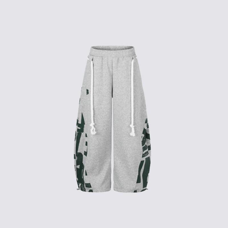 Mens Unisex Letter Print Sweatpants Loose Fit Wide Leg Casual Trousers Sports