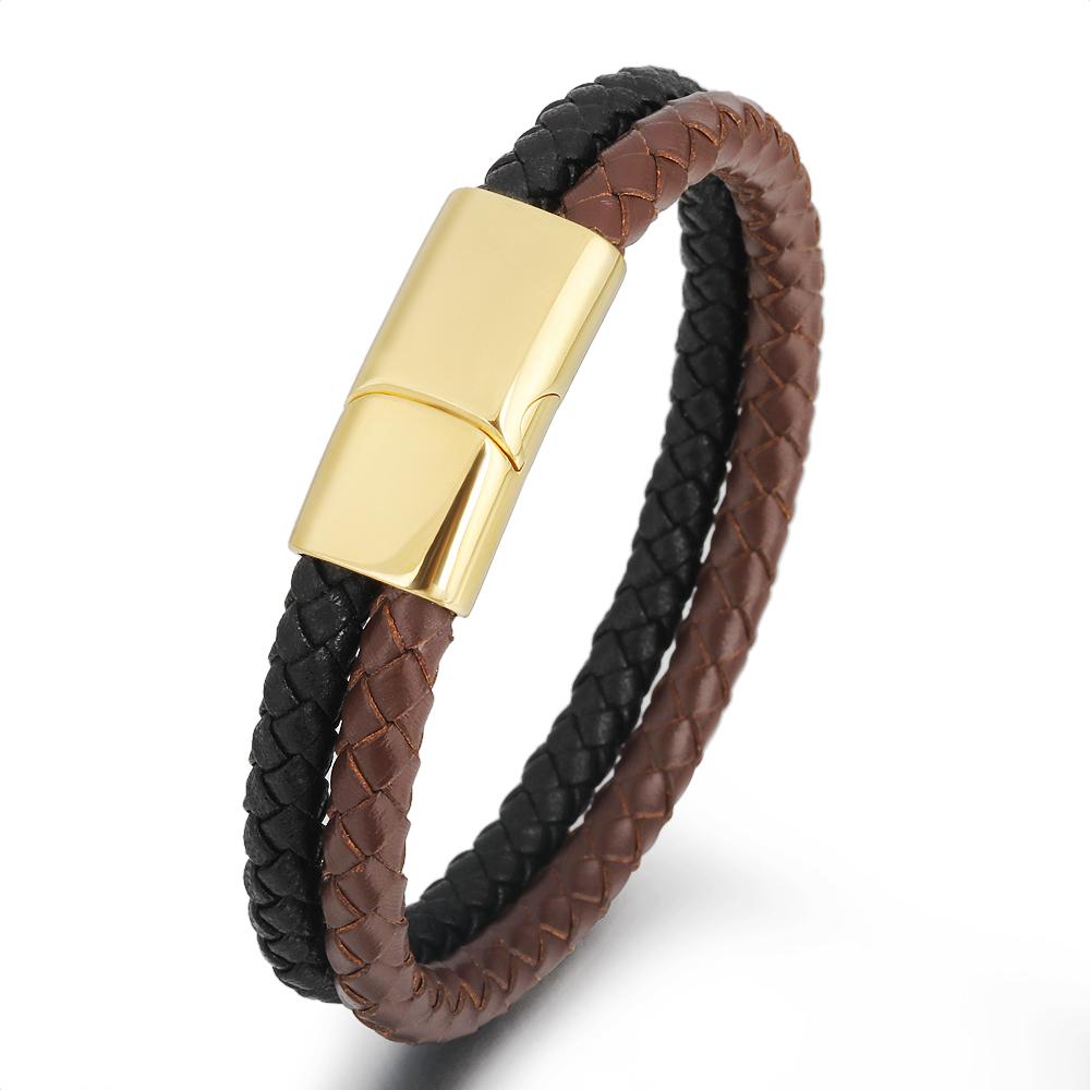 Hot Sale Spot Fashion Double Layer Multicolor Leather Stainless Steel Bracelet For Men