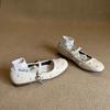 Sheepskin Version~ Pearl Rabbit Word with Mary Jane Shoes Women's Retro Shallow Mouth Leather Flat Shoes