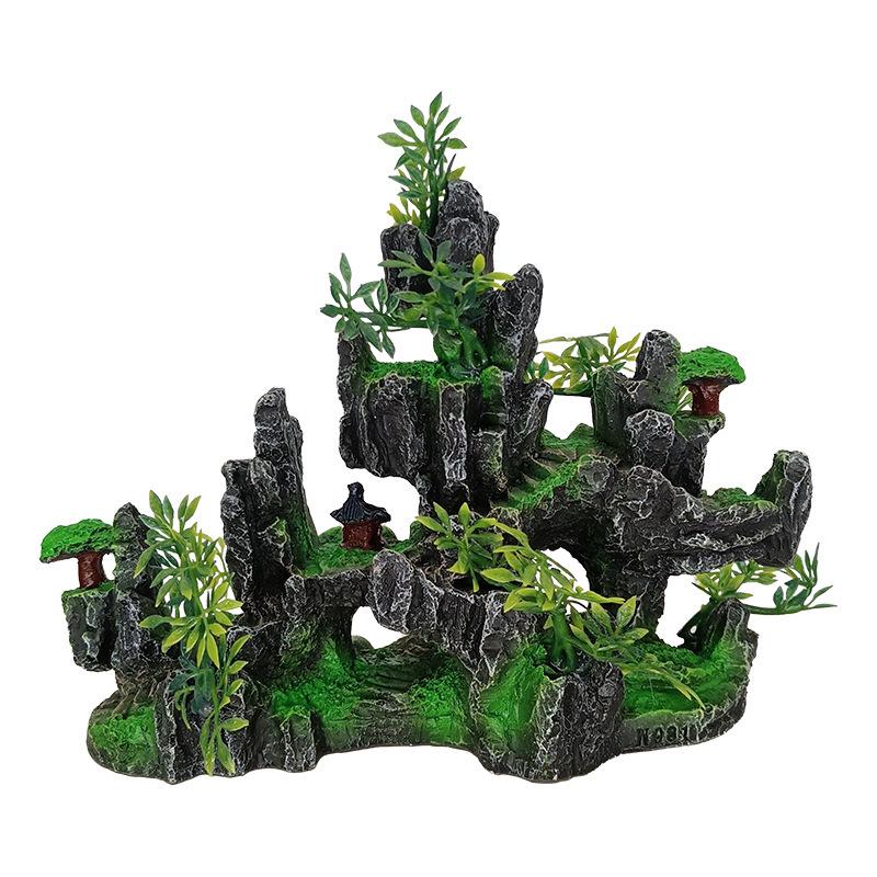 Aquarium Resin Rockery Decor - Stone & Plant Ornaments for Aquatic Landscaping