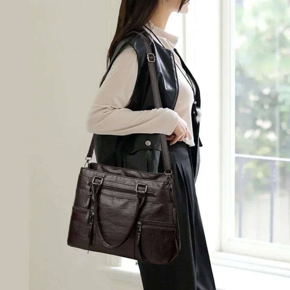 Elegant Handbag for Women High Quality Leather Top-Handle Bags Purse Ladies Shoulder Crossbody Bag Large Casual Tote 2025