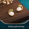 Bamboo Leaf Gold-Plated Jade-Style Retro Stud Earrings