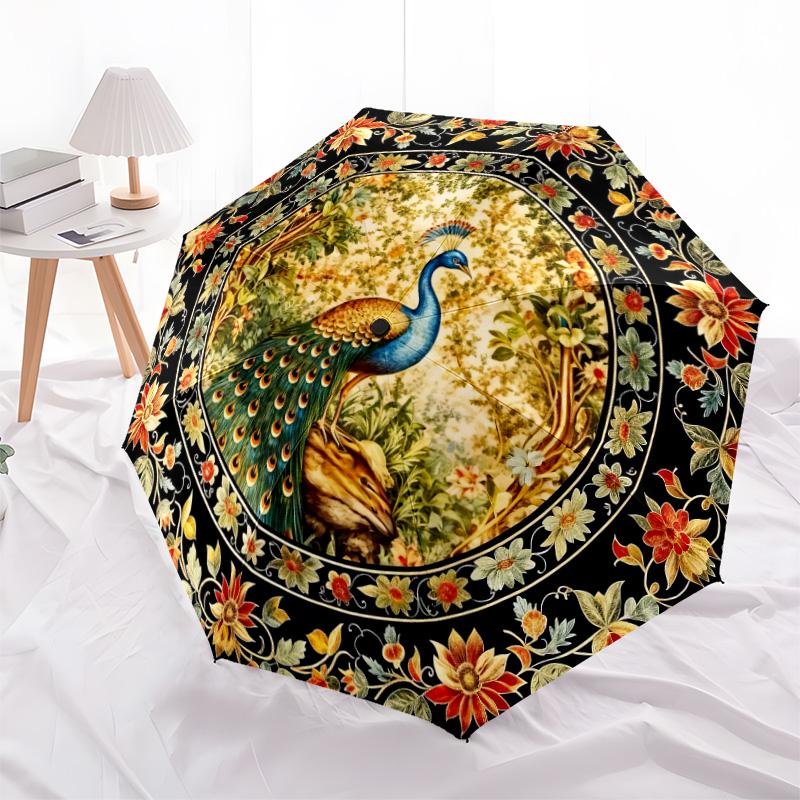 

1pc Flower Forest Animal Peacock Flower Leopard Deer Dragon Umbrella Portable Folding Umbrella Iron Frame Hole Bone Structure Outdoor Home Umbrella H3 разноцветный