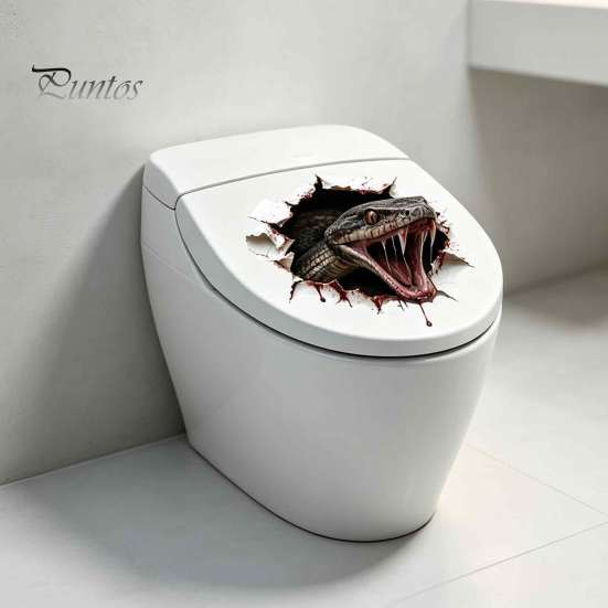Waterproof PVC Wall Art 3D Viper Toilet Seat Sticker, Realistic Snake Decal, Adhesive Halloween Bathroom Decorations for Tank, Funny Creepy Accessory