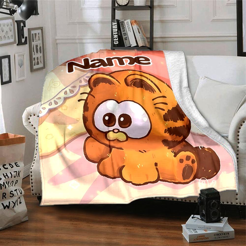 Custom Name Garfield'S Starry Adventure Party Blanket For Couch Bed Plush Cozy Fuzzy Blanket Super Soft Warm Blankets For Fall And Winter 091674