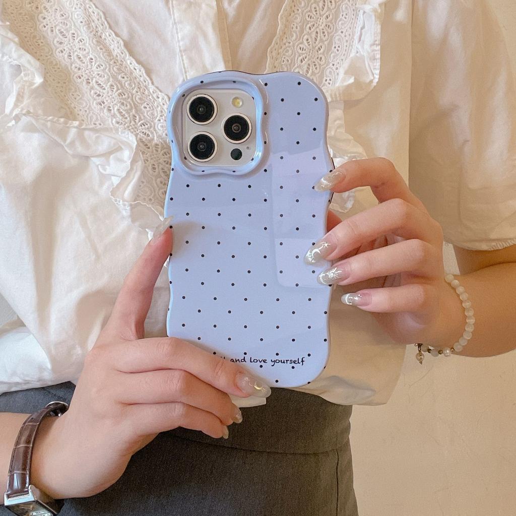 Korean Style Solid Color Polka Dot Wave Shell Compatible with iPhone 16 Pro Max Apple 17 Phone Case 15/14 Two-in-One