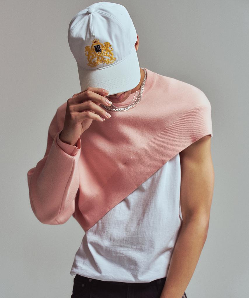 ERER [Un] Diagonal Crop Knit Pink