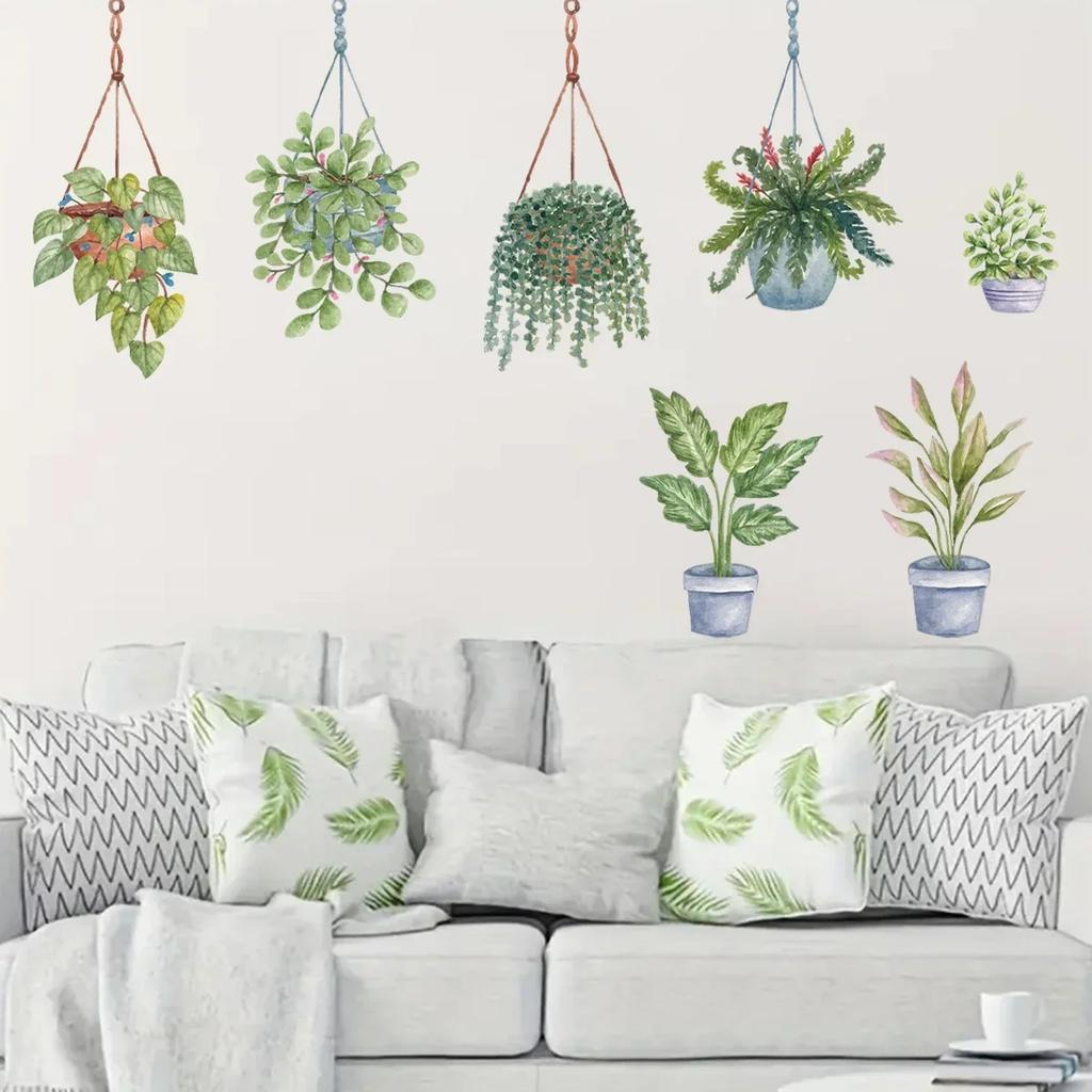 1Pc Green Plant Potted Wall Stickers For Living Room Kids Room Decoration Wall Decals Living Room Decor For House Bedroom DIY