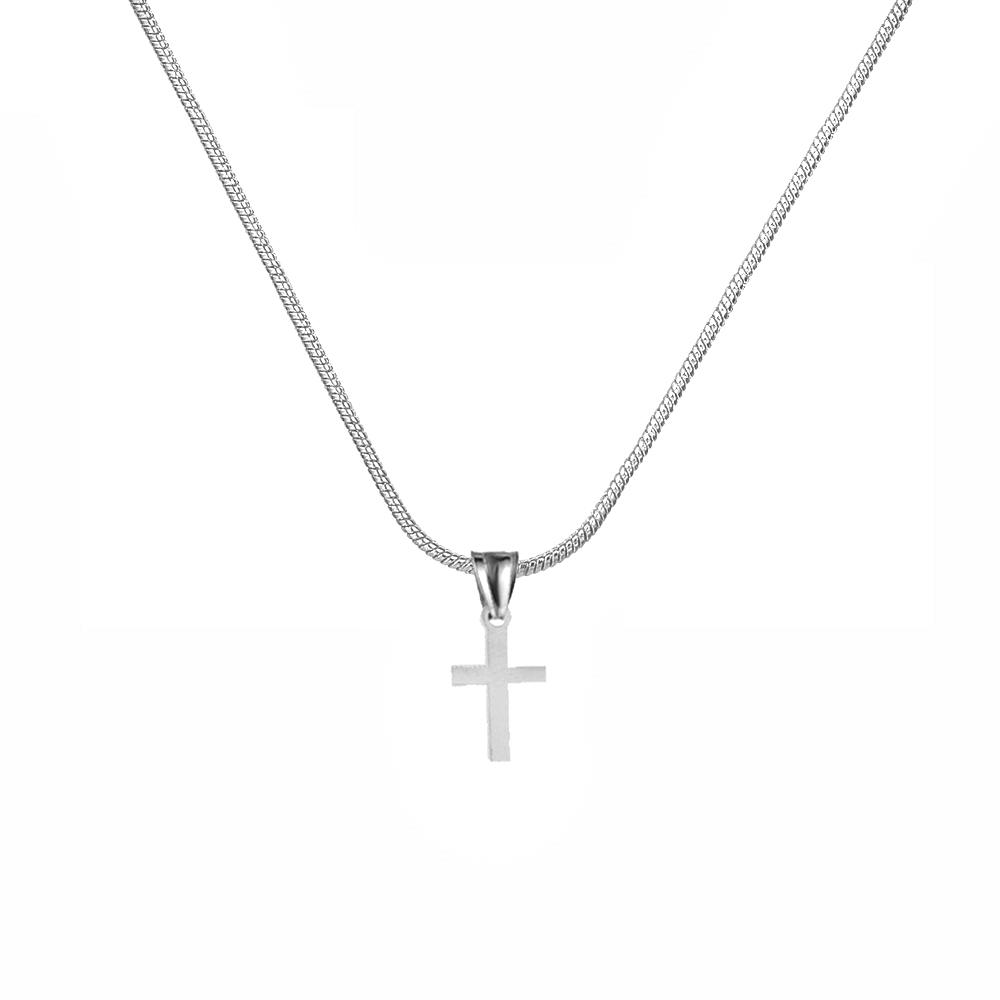 Fashion Tiny Cross Necklace For Women Female Silver Color Stainless Steel Snake Chain Small Cross Pendant Religious Jewelry Gift