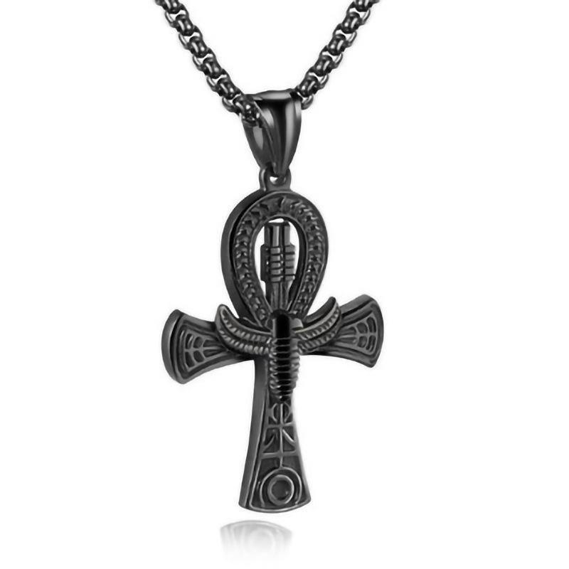 Titanium Steel Men's Necklace, Egyptian Life Cross Pendant, Titanium Steel Cast Necklace