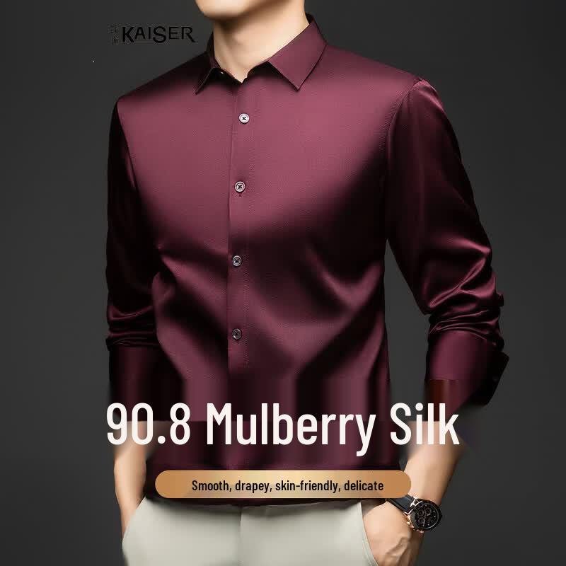 Men s Mulberry Silk Blend Long-Sleeve Shirt 54