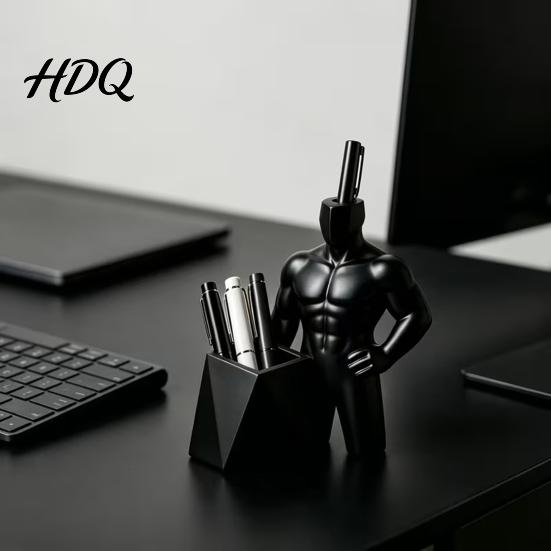 Desk Organization Supplies 3D Printed Muscular Man Pen Holder Creative Pencil Organizer with Dual Body Statue Slots Cool Decor for Office