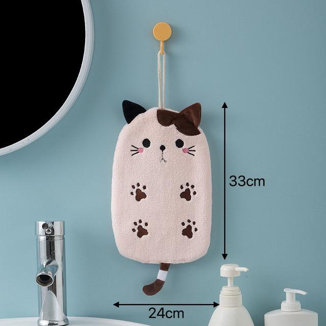 Cat Embroidered Towelette Towel Super Absorbent Hanging Type Home Decor Dual Purpose Coral Velvet Hand Towel Bathroom Supplies