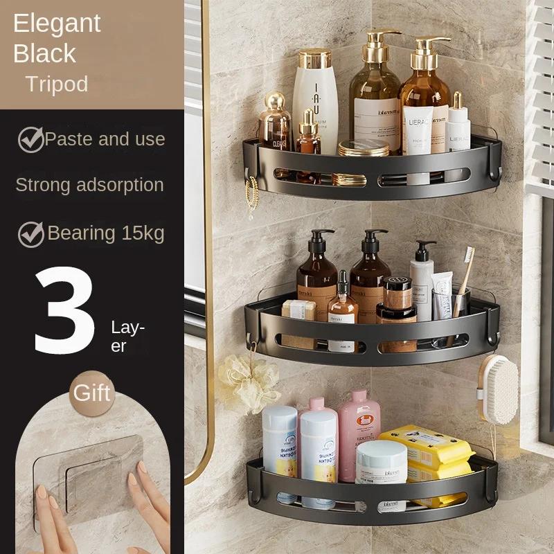 NEW 3/2/1 PCS Adhensive Bathroom Shampoo Holder Shower Caddy Shelves Storage No Drill Shelf Corner Towel Holder Shelves For