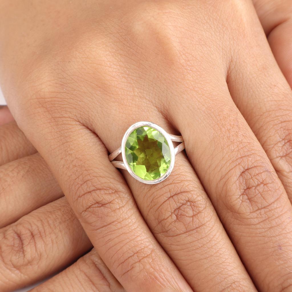 Natural Peridot Gemstone 925 Sterling Silver Handmade Jewelry Statement Ring For Anniversary Gift RR-80-9