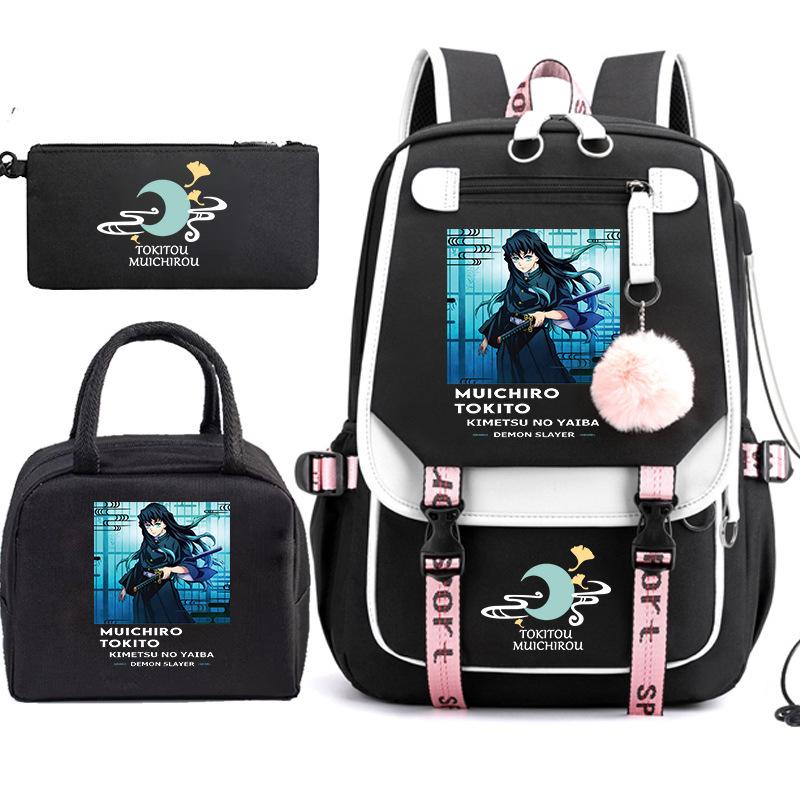 Riman Printed Pencil Bag, Lunch Bag, Schoolbag, Three-in-one, Elementary, Junior High and High School Students Travel Backpack
