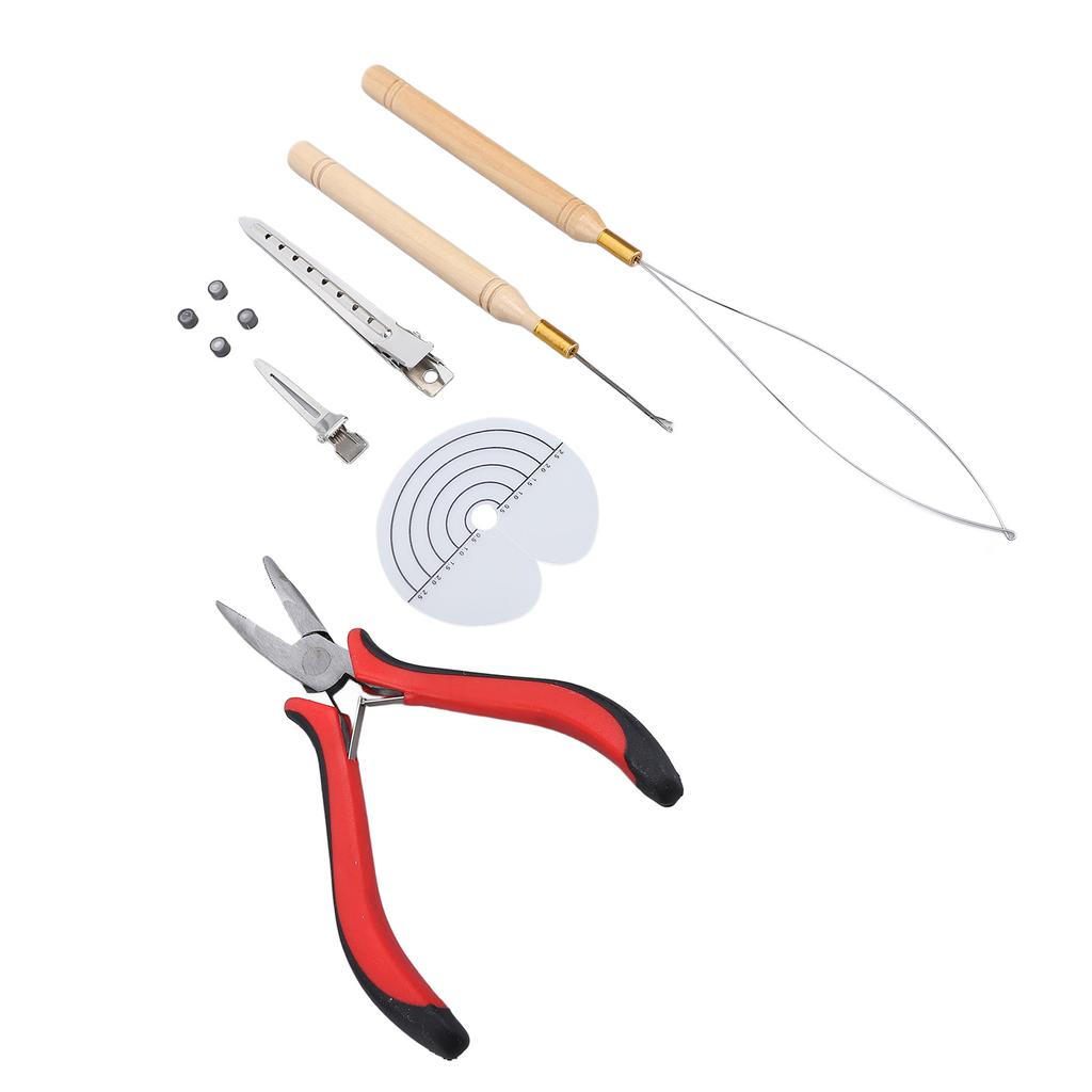 Hair Extension Tool Kit Silicone Rings Hair Pliers Pulling Hook Needles Loop Threaders Heat Insulati