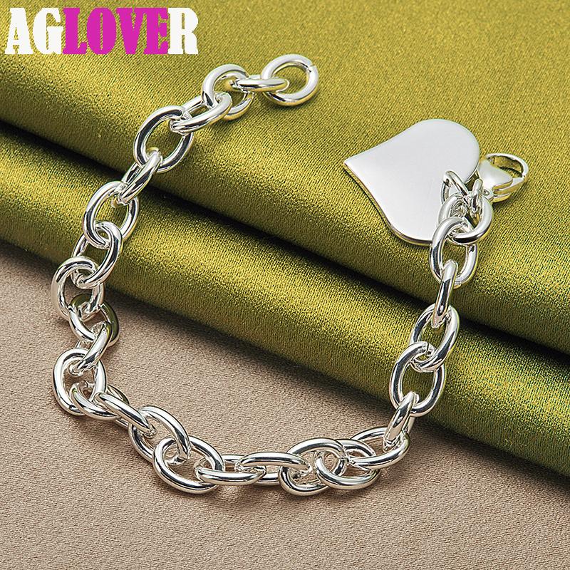 925 Sterling Silver Heart Love Pendant Bracelet Chain Jewelry