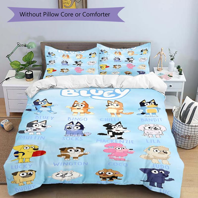 3Pcs Bluey Friends Collage Bedding Set Quilt Cover Pillowcase Home Christmas Xmas Halloween Gift 1 Duvet Cover 2 Pillowcase S92169