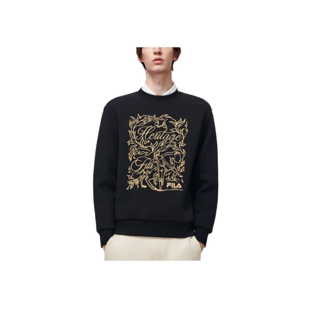 Fila Logo Embroidered Print Pattern Round Neck Sweatshirt Men Sweatshirt Black F11M318203F-BK