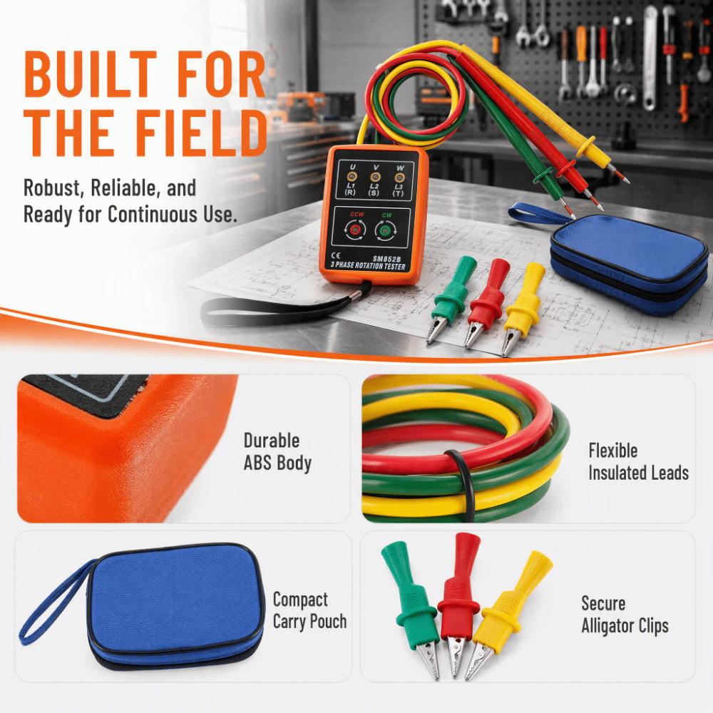 20Hz-400Hz Phase Rotation Tester 60V-600V AC Phase Indicator Detector  For Electricians