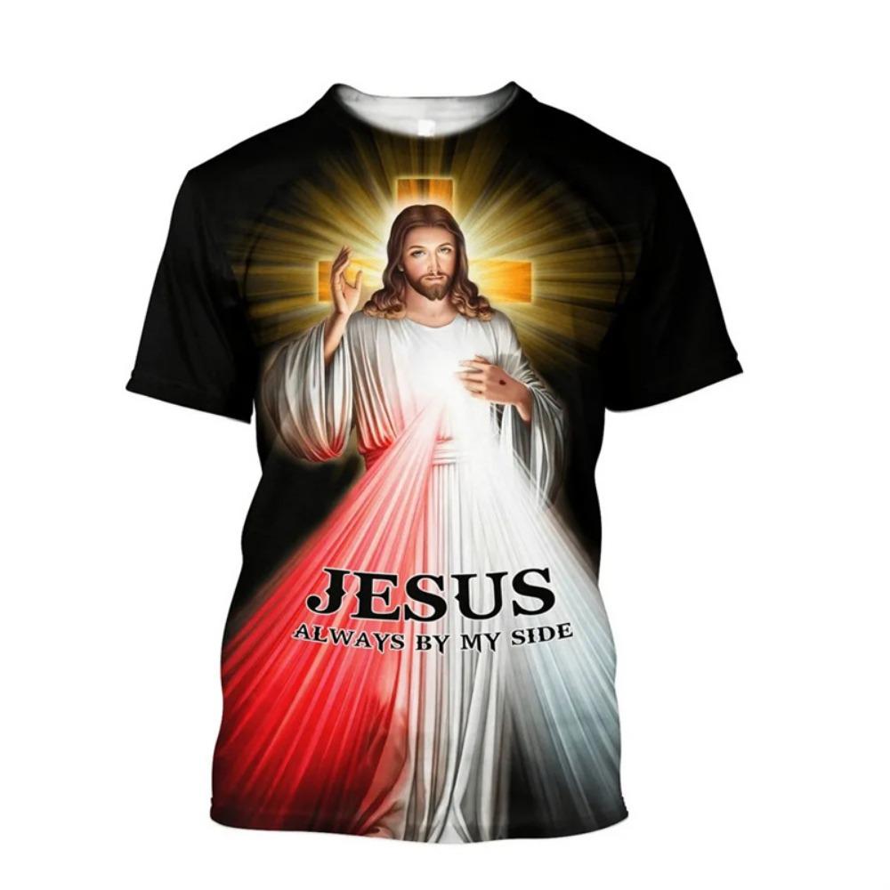 Christian Jesus Pattern T-Shirt Men Religious Believe 3D Printed T Shirts Unisex Short Sleeve Fashion Casual Streetwear Tee Top