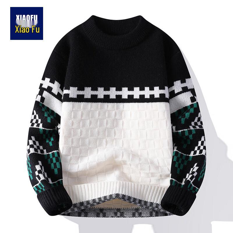 

Men s Colorblock Jacquard Round Neck Pullover Sweater L