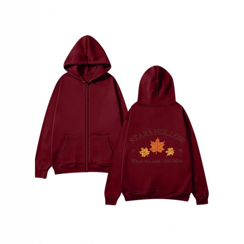 Unisex Zip-Up Hooded Sweatshirt With Print Design Casual Long Sleeve Pullover