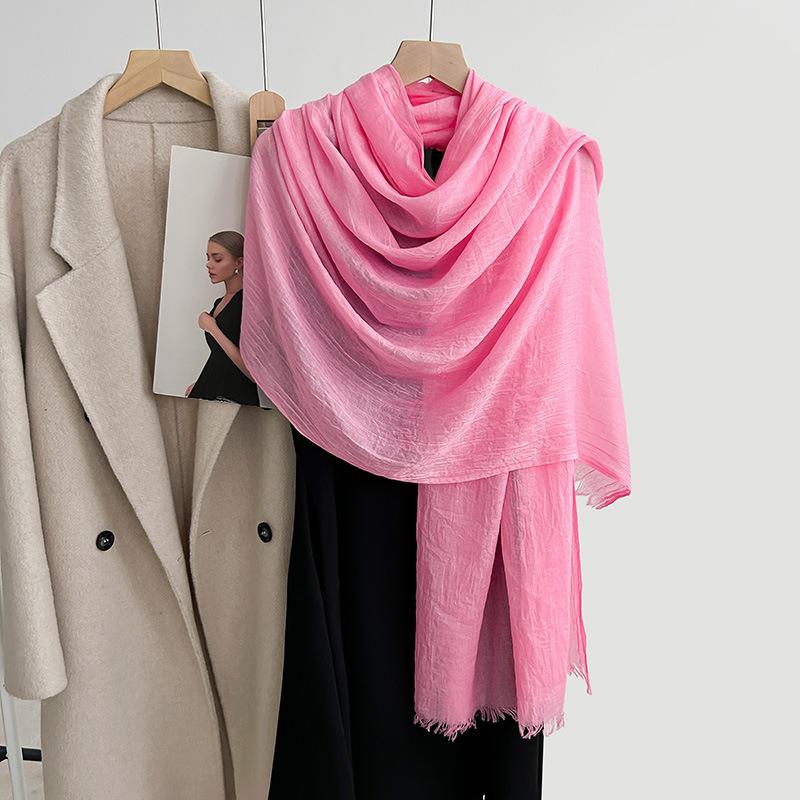 Cotton and linen scarf, fashion, literary style, solid color, linen scarf, women's air-conditioned room, shawl, and sunscreen silk scarf outside.