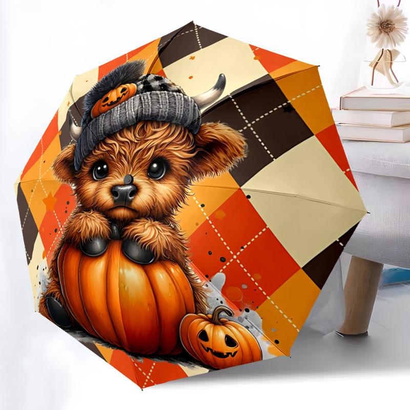 1pc Halloween Pumpkin Automatic Open/Close Umbrella with Folding feature Compact Travel Umbrella, Lightweight design, for Commuting, Business089