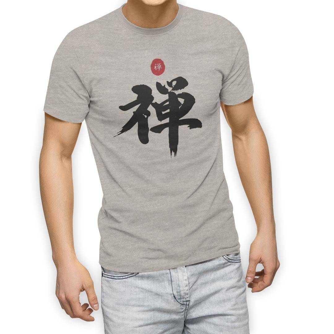 

for 3XL crew white Zen [igsticker] T-shirt men, size, print, stylish, neck, gray, t-shirt, 006314, other, Japanese, characters, сірий колір
