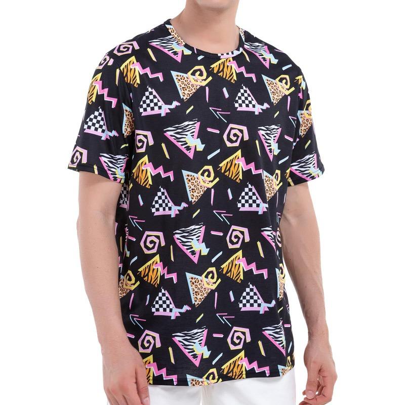 80s 90s 3D Print T-Shirts Men Hip Hop Short Sleeve T Shirt Neon Disco Party Costume Oversized Tees Harajuku Y2k Top Kid Clothing
