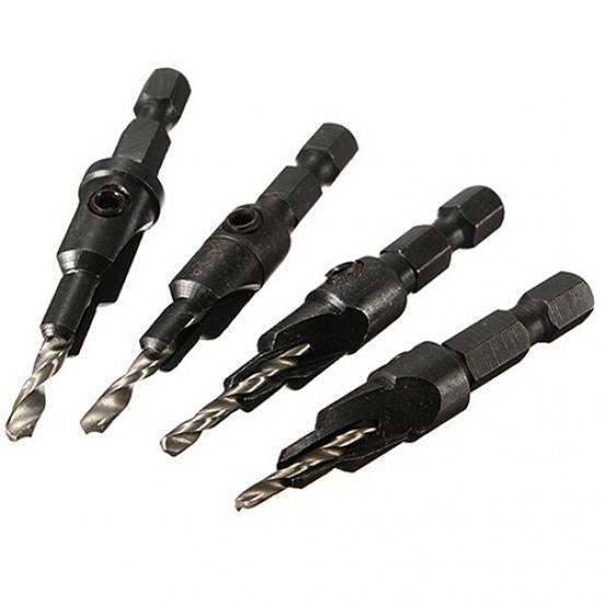 4 Pcs HSS Countersink Drill Bit Set Quick Change Hex Shank Screw #6 #8 #10 #12