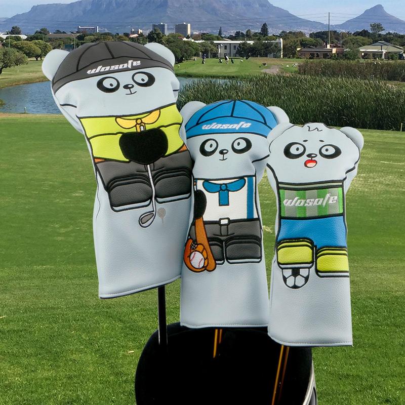 Cute Golf Headcover Golf Club Head Cover For Driver Fairway Hybrid Putter PU Leather Protector Wood Covers Golf Accessories