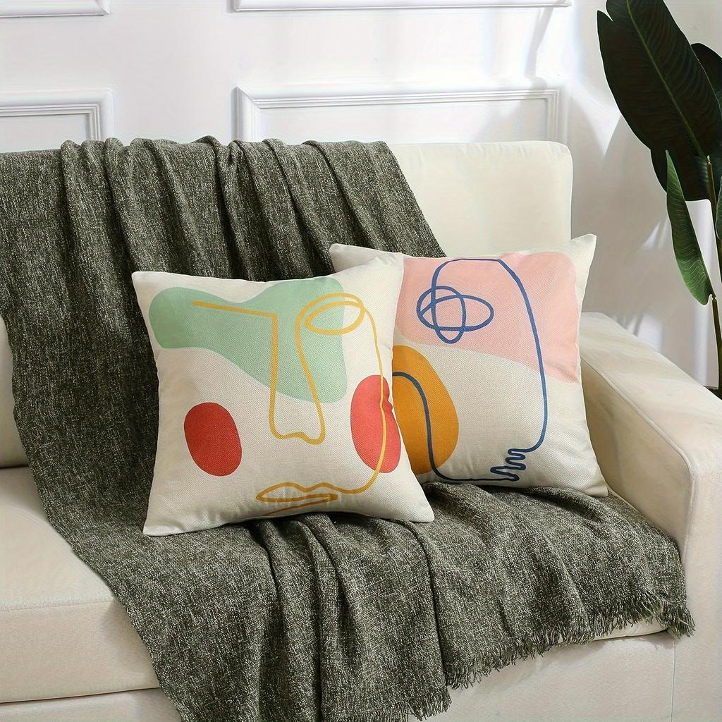 Abstract Line Art Face Pillowcase: Modern Minimalist-Themed Cushion Cover For Contemporary Home Sofa Decor
