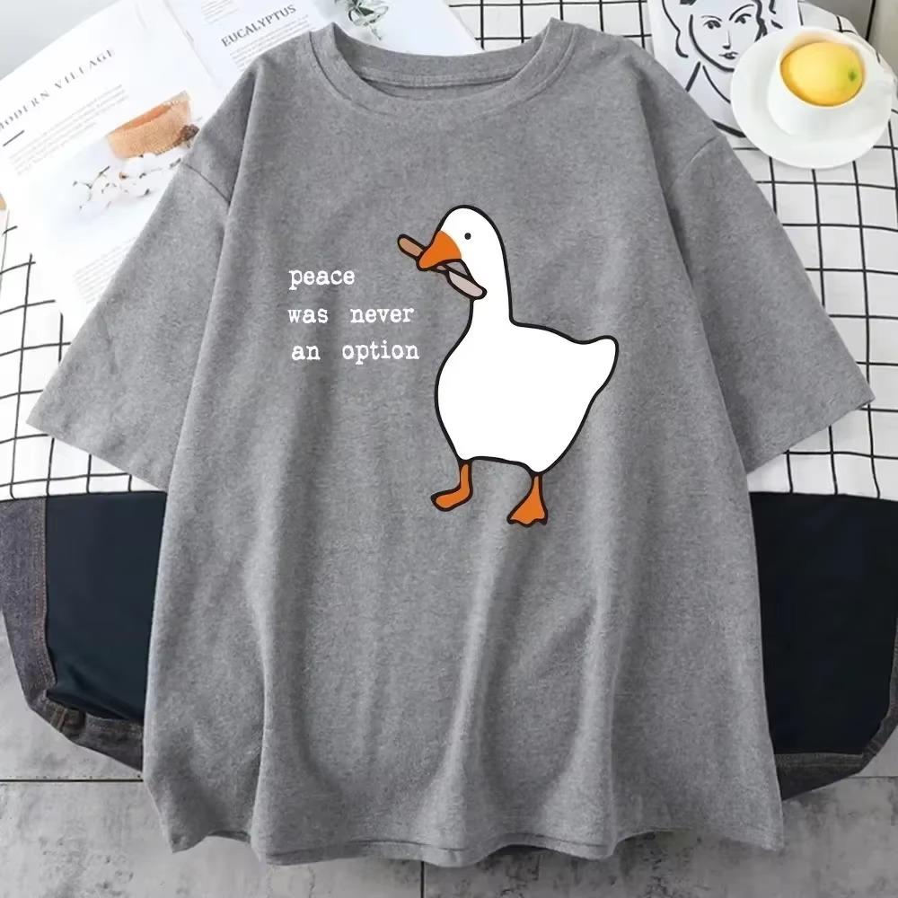 Peace Was Never An Option Prints Men T-Shirt Funny Ducks Short Sleeve Cotton Tee Casual Loose Tops Women Man T Shirts Clothing