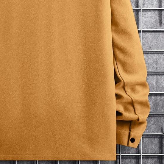 Herren Herbst Winter Einfarbiges Hemd Revers Langarm Pattentaschen Jacke