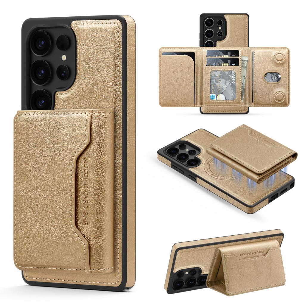 For Samsung Galaxy S25 Ultra Case Compatible with MagSafe Leather Back Phone Cover with Detachable Card Bag