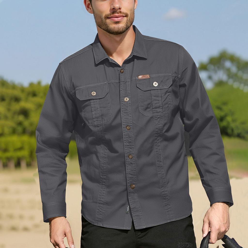 Herreskjorte med doble lommer, avslappet langermet topp, fasjonabel cardigan