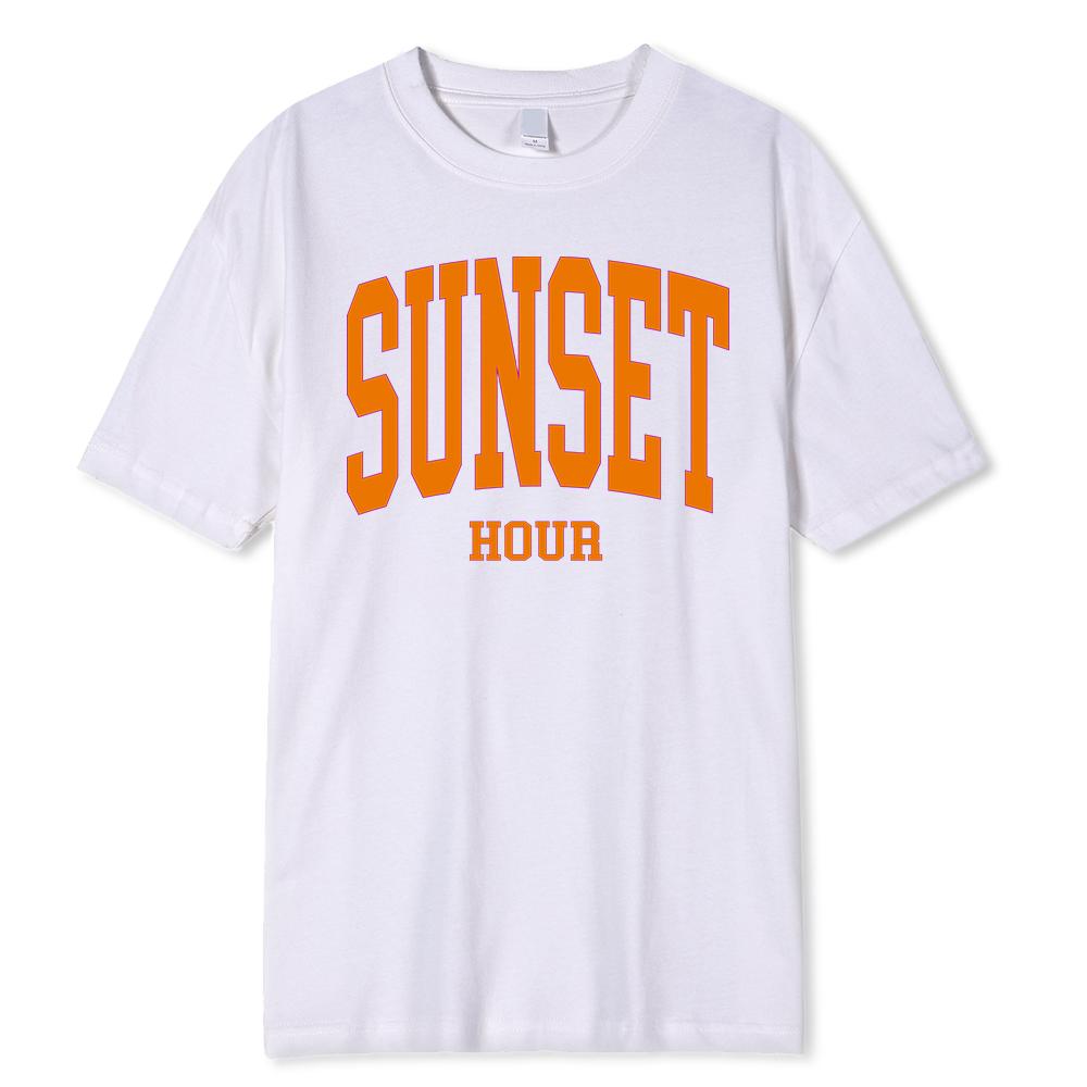 Sonnenuntergangsstunde Orange Einfache Kunst Wortdruck Herren T-Shirts Mode O-Ausschnitt Kleidung Street T-Shirt Tee Kleidung