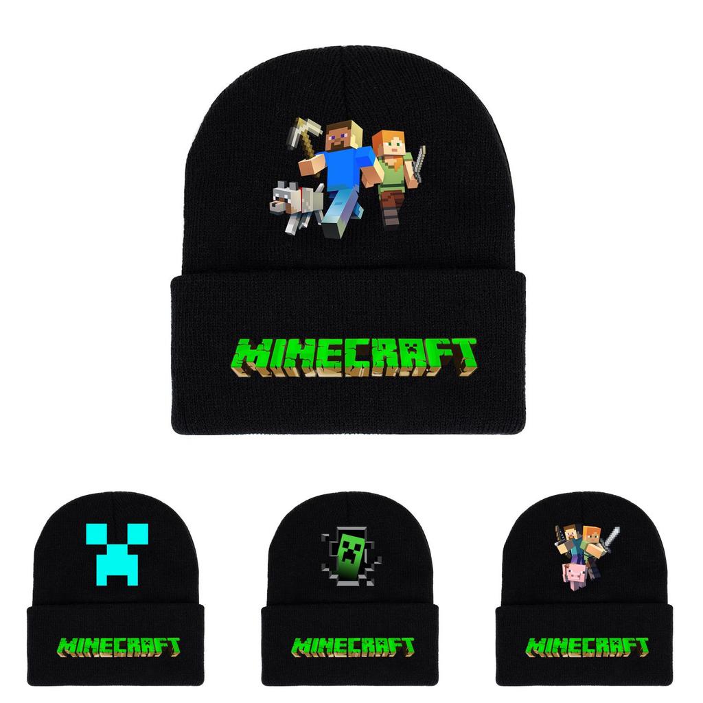 Minecraft Knit Beanie Cartoon Print Warm Unisex Winter Hat For Casual Wear