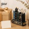Retro Book-shaped Pen Holder Wooden Book-Shaped Holder Desk Organizer with Drawer Thickened Base Creative Storage Container for Pens Notes