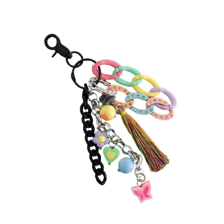 Artisanal Acrylic Key Pendant Accessory Elegant Acrylic Keyring With Tassels Beadwork Fashionable Keychain for Purse Bag