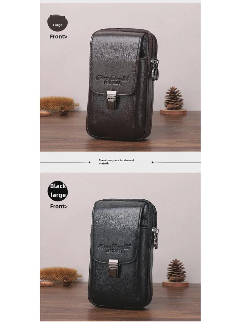 Xiaoduoli Men's Leather Mobile Phone Waist Bag for 5.5"/6.5" Phones with Belt, Cowhide ID Holder 