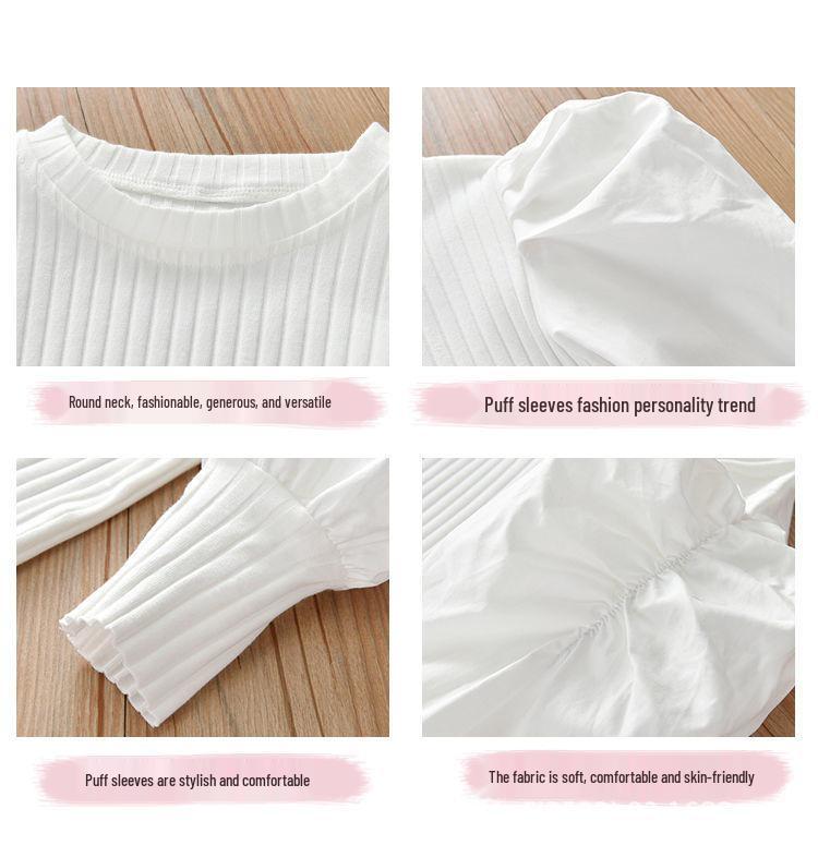 Girls' Puff Sleeve Ribbed Long-Sleeve Top - Casual Spring 2025