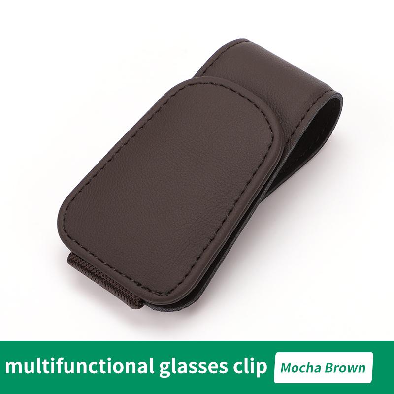 Car Sun Visor Eyeglass Hanger Clip Universal Leather Glasses Ticket Card Holder Sunglasses Storage Clip Multi-Function Accessory