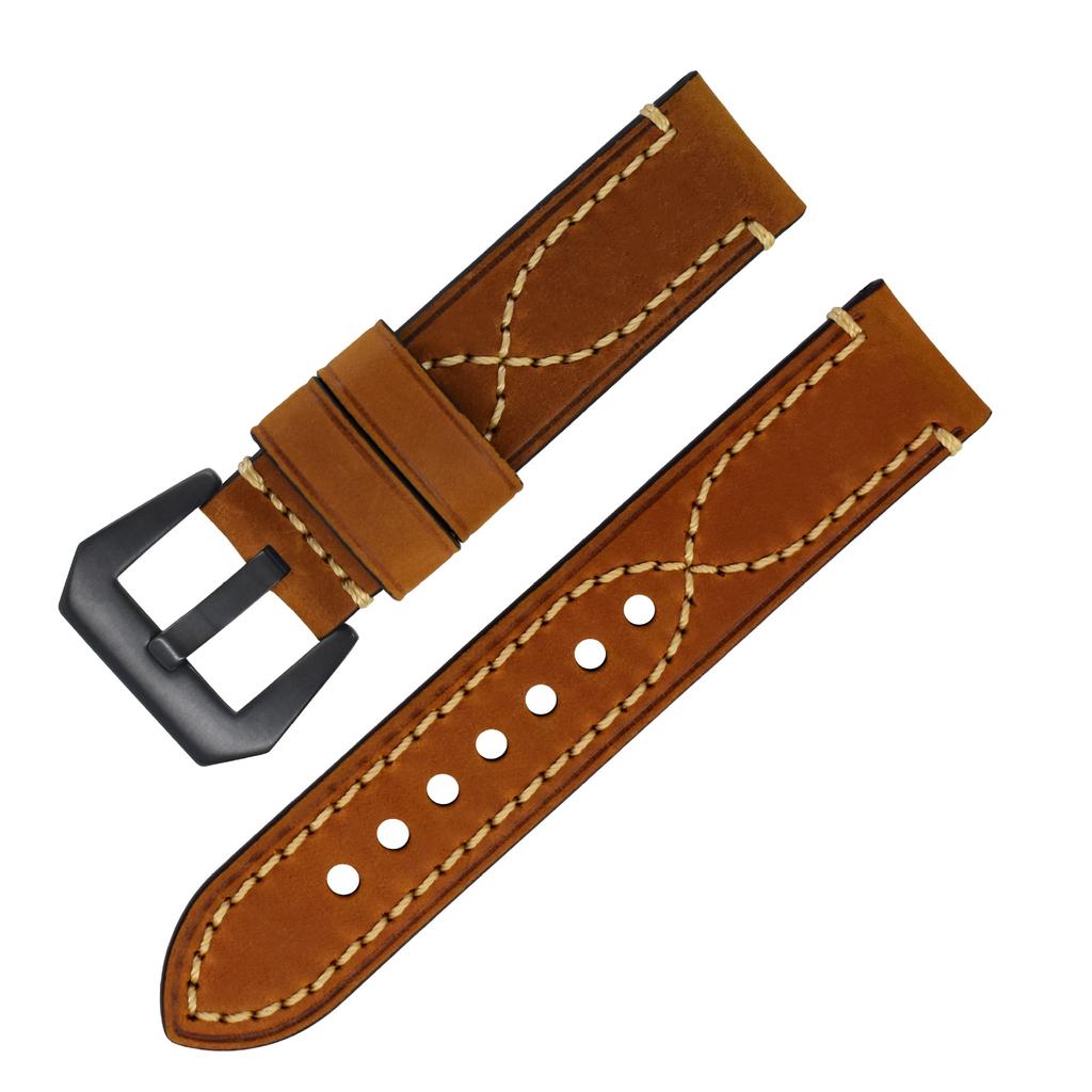 Cinturino per Orologio in Vera Pelle Crazy Horse Morbido Durevole Sostituzione Cinturino per Orologio in Pelle di Vacchetta per Orologi Smart Universali 18mm 20mm 22mm 24mm 26mm