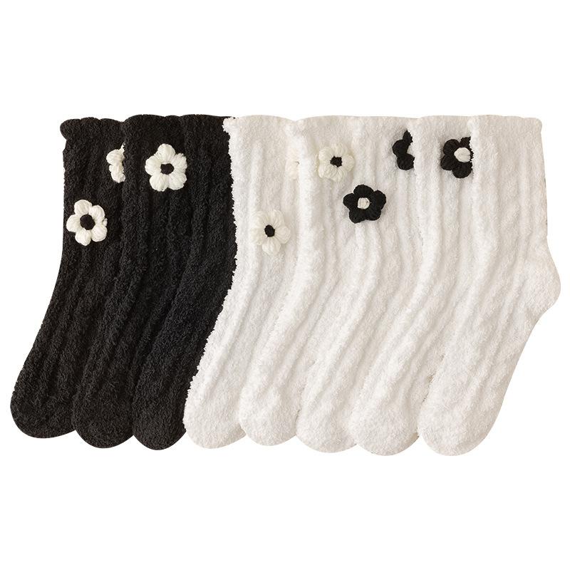 Female Autumn and Winter Coral Velvet Plus Velvet Sleep Warm Home Floor In The Tube Socks