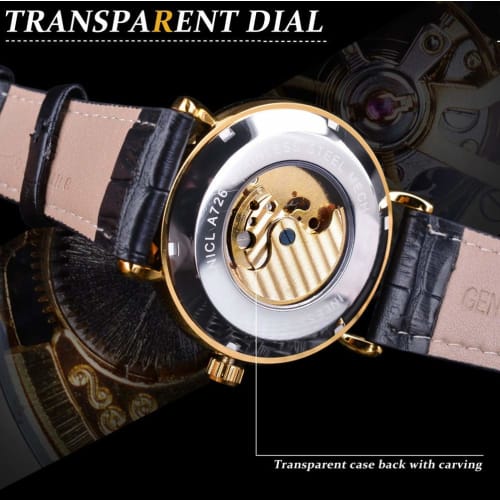 FORTINING Men's Automatic Analog Watch, Fashion Skeleton Tourbillon, Waterproof Moon Phase Leather Mechanical Watch (Black)